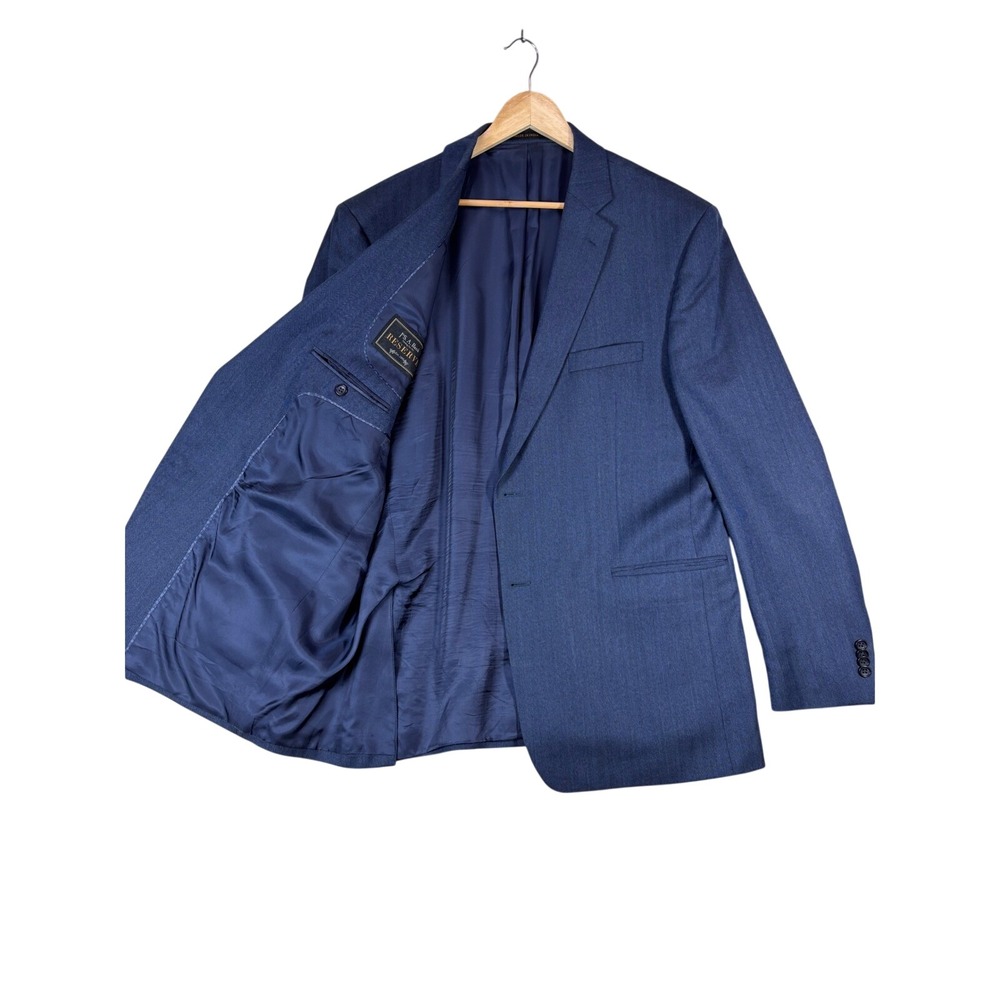 Jos A Bank Reserve Mens 46 Long Blue Herringbone Silk Wool Blazer Sport Coat